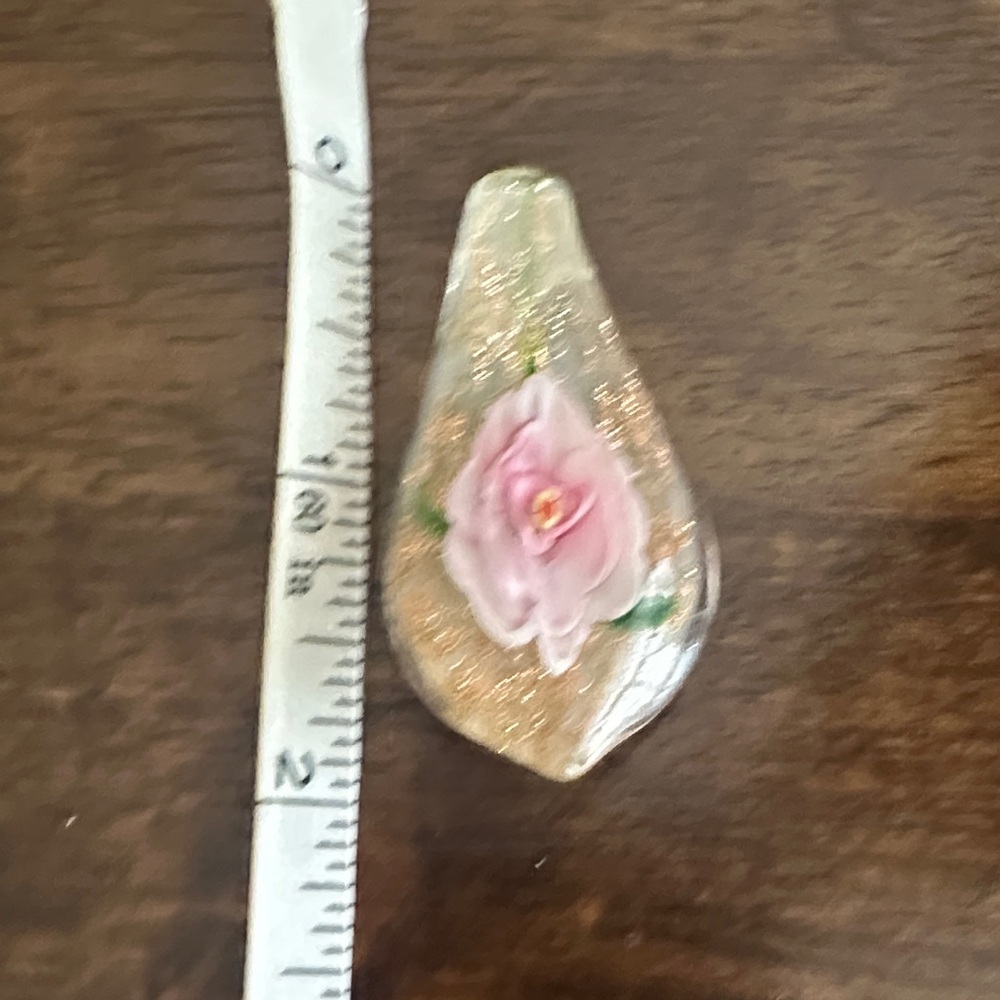 Handmade Glass Floral Teardrop Pendant - Pink Flower - Picture 3 of 3